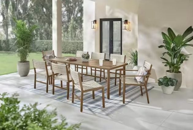 Rocky Mount Woodgrain Stationary Metal Outdoor Dining Chair (6-Pack)